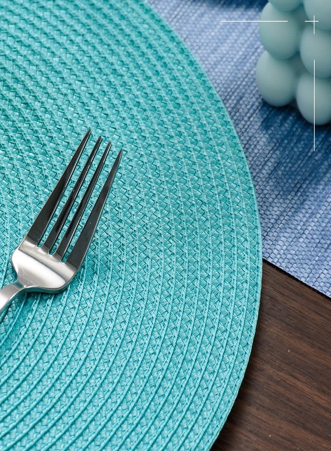 FunWheat Round Braided Placemats Set of 4 Table Mats for Dining Tables Woven Washable Non-Slip Place mats 15inch (Turquoise, 4pcs) - Image 5